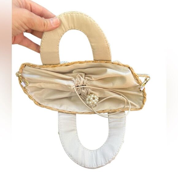Women's Pearl Detail Wicker Bohemian Beachy Mini Bag - Picture 4 of 9
